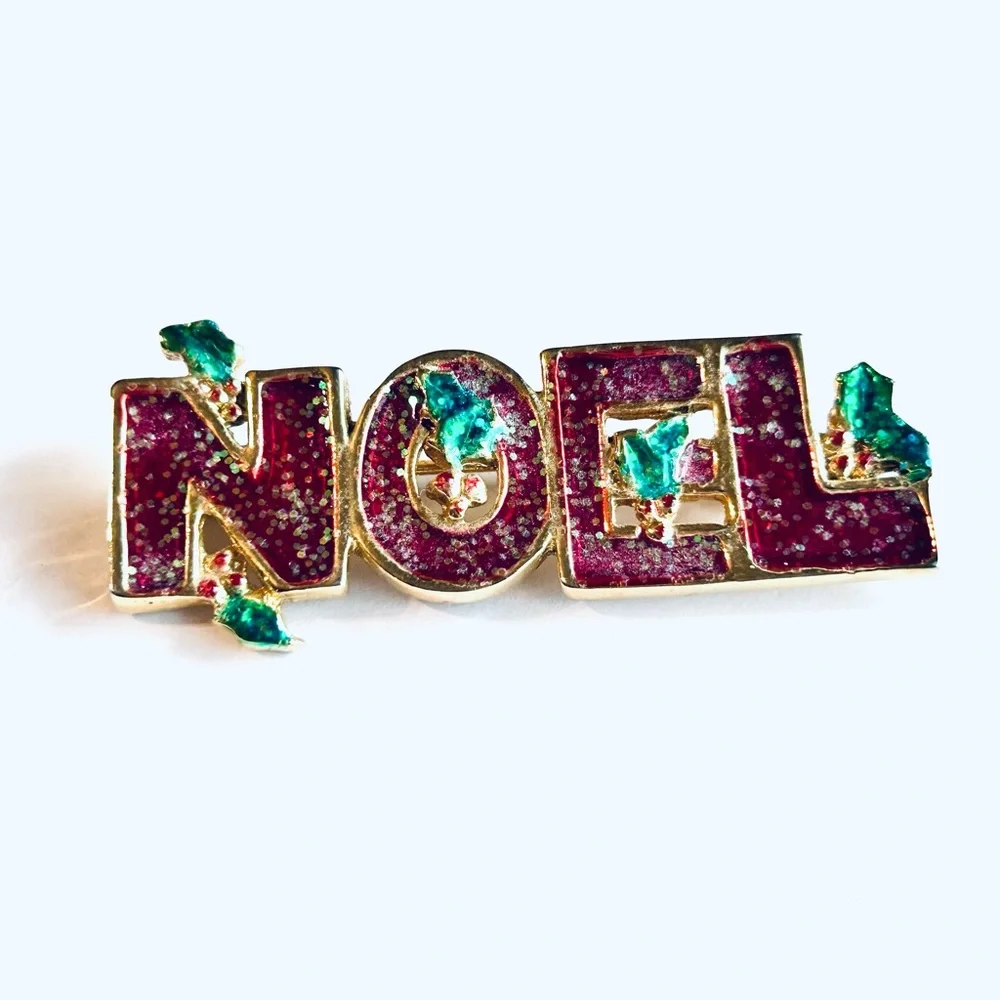 Vintage AAI Festive Noel Brooch with Green Accents